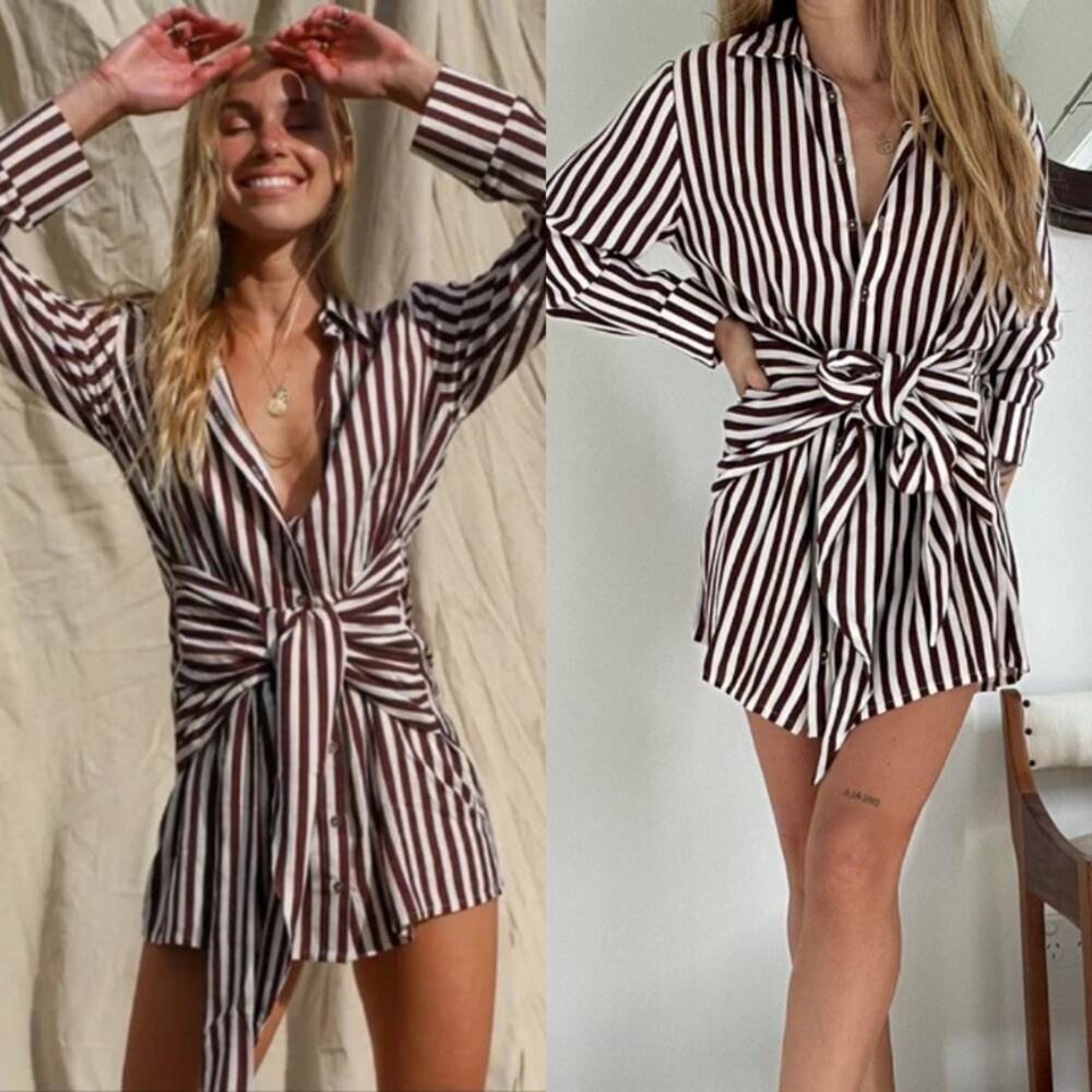 Free People X Jen’s Pirate Booty NEW Amaya Shirt Dress XS Summer Nautical Stripe